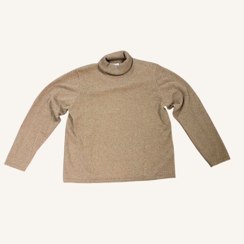 Orvis Women Luxury Classic Fall Turtleneck Sweater 100% Cashmere Tan Beige Large